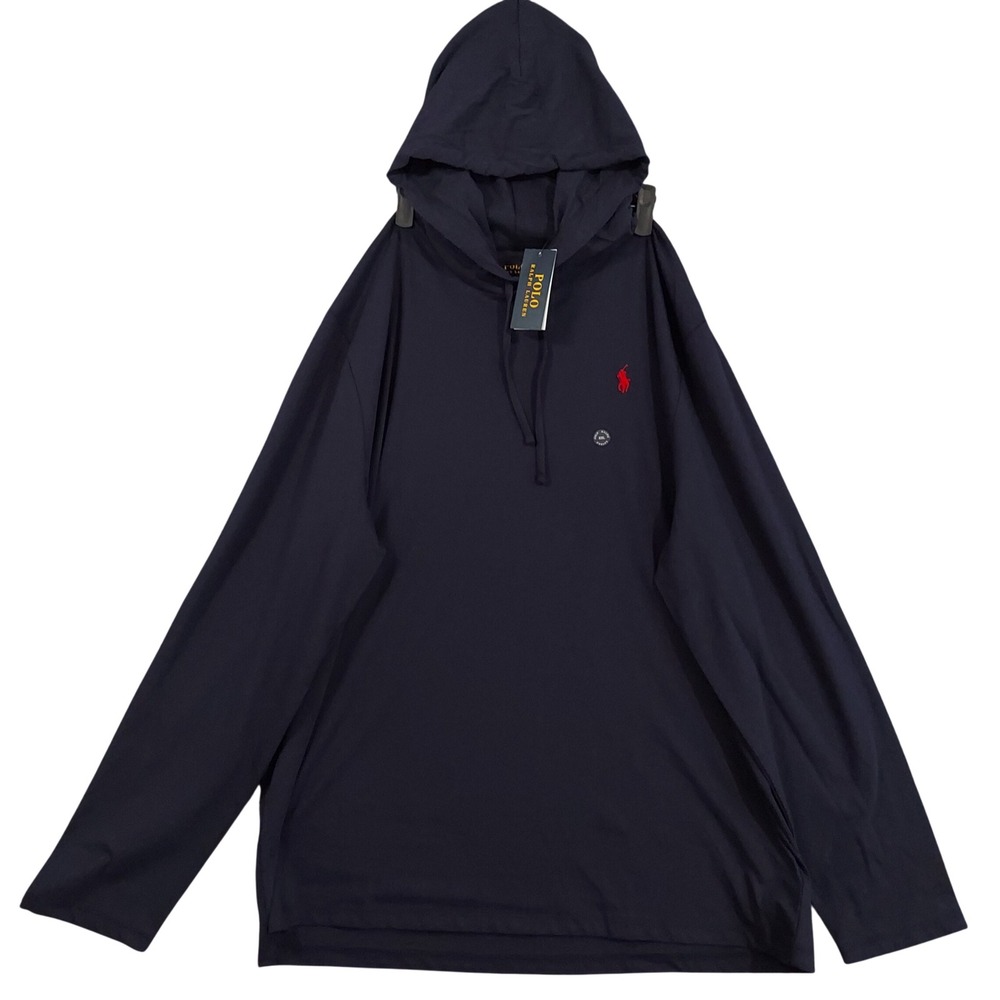Polo Ralph Lauren Hooded T-Shirt Men XXL Navy Blue Red Pony Logo‎ New
